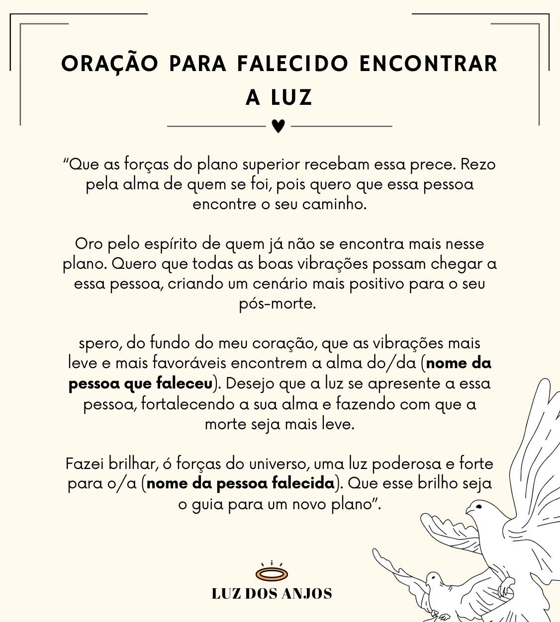 Oração para falecido encontrar a luz
