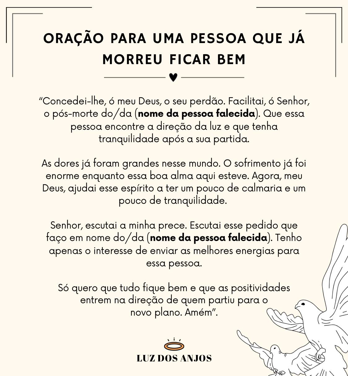 Oração para uma pessoa que já morreu ficar bem