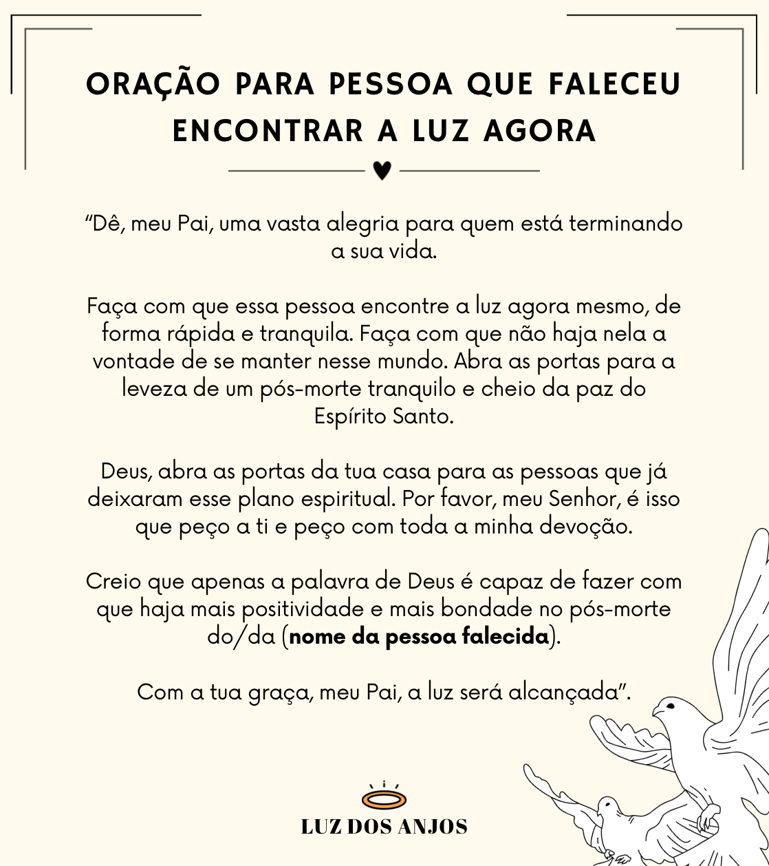 Oração para pessoa que faleceu encontrar a luz agora
