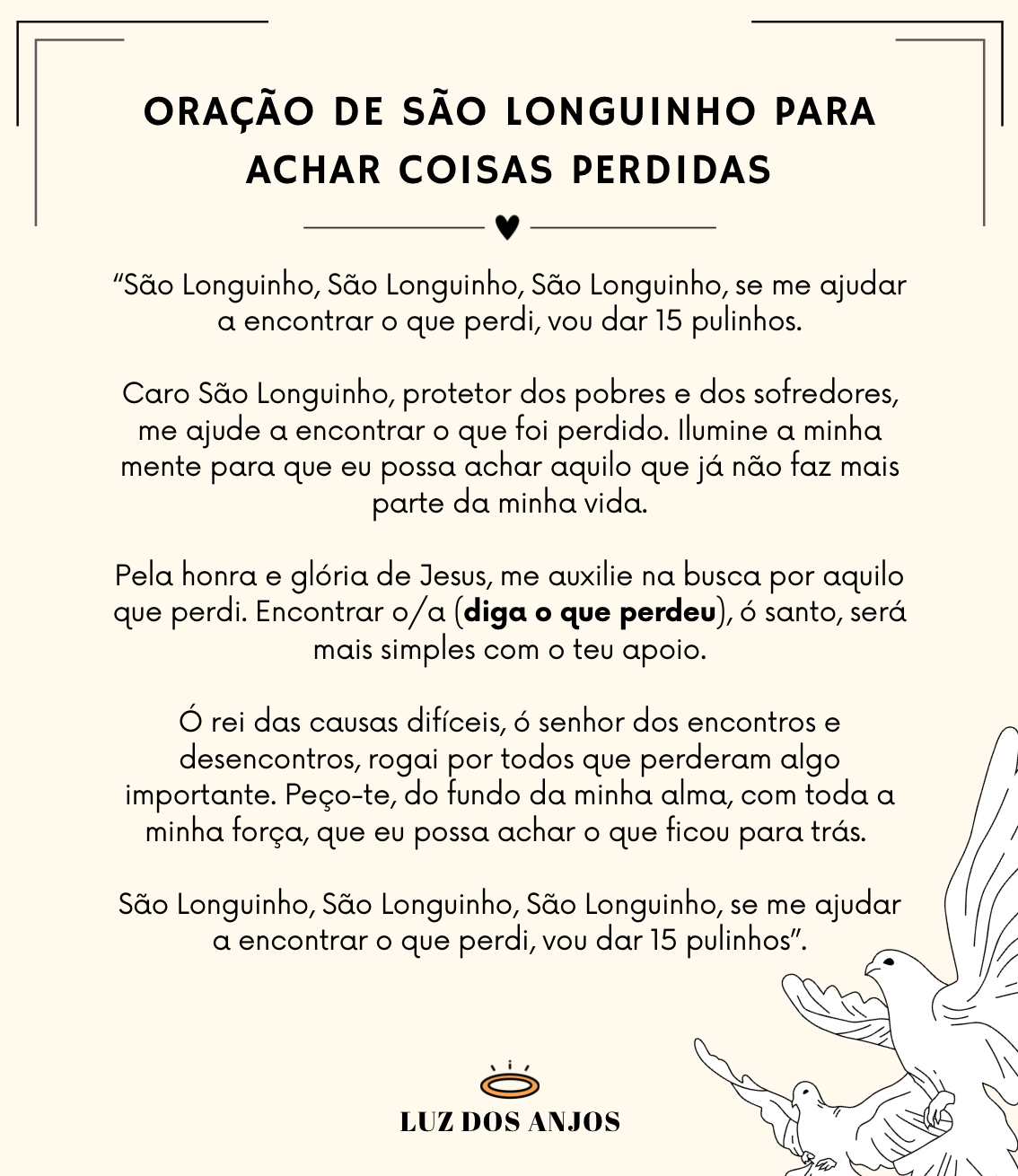 Oração de São Longuinho para achar coisas perdidas