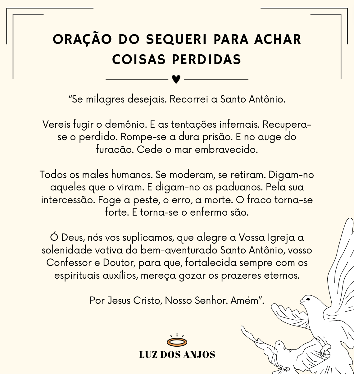 Oração do Sequeri para achar coisas perdidas